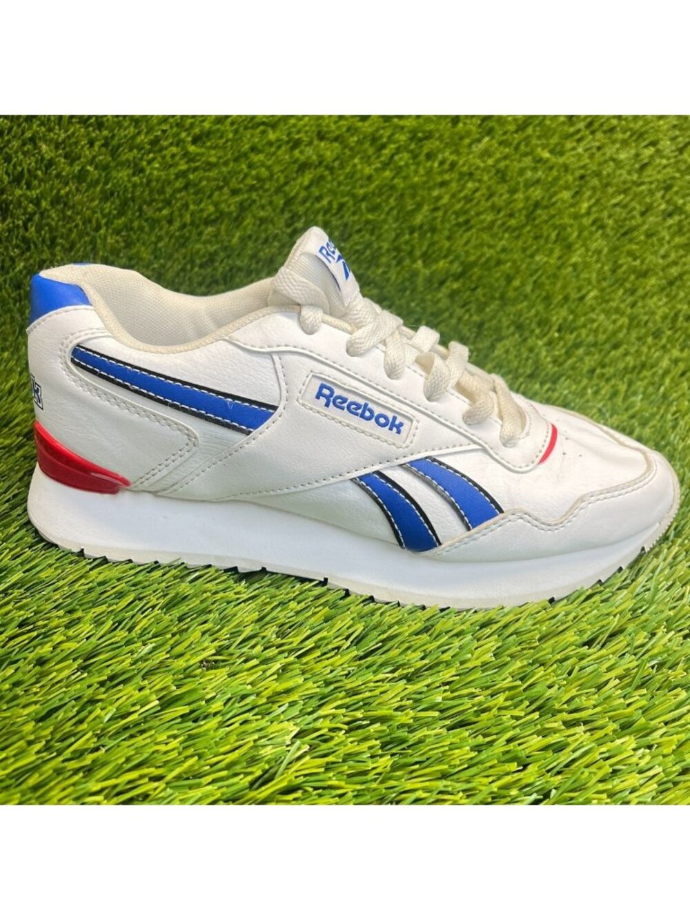 Reebok Glide Ripple Clip Mens Size 6 White Blue Athletic Leather Shoes Sneakers